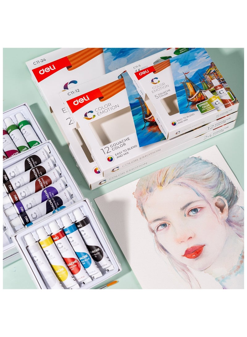 Deli 12-Piece Gouache Paint Tube Set 12ml Content Per Tube - Image 4