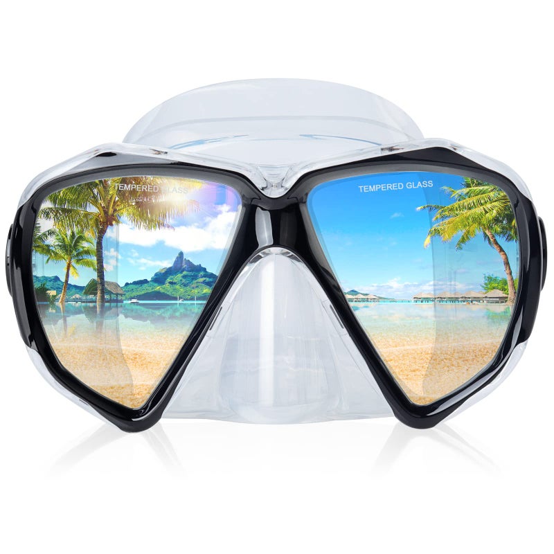 EXP VISION Snorkel Diving Mask Panoramic HD Swim Mask, Anti-Fog Scuba Diving Goggles,Tempered Glass Dive Mask Adult Youth Swim Goggles with Nose Cover for Diving, Snorkeling, Swimming (Clear Black) - Image 1