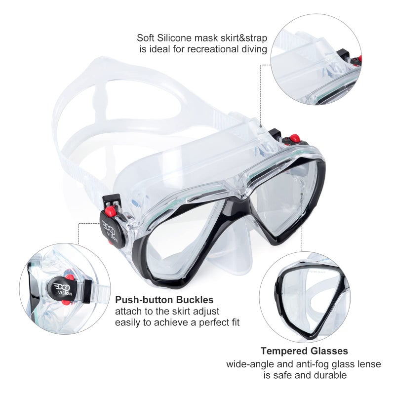 EXP VISION Snorkel Diving Mask Panoramic HD Swim Mask, Anti-Fog Scuba Diving Goggles,Tempered Glass Dive Mask Adult Youth Swim Goggles with Nose Cover for Diving, Snorkeling, Swimming (Clear Black) - Image 3