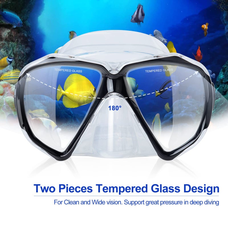 EXP VISION Snorkel Diving Mask Panoramic HD Swim Mask, Anti-Fog Scuba Diving Goggles,Tempered Glass Dive Mask Adult Youth Swim Goggles with Nose Cover for Diving, Snorkeling, Swimming (Clear Black) - Image 2