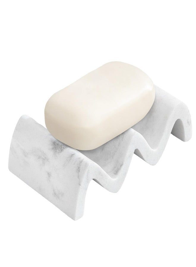 Luxspire Soap Dish, Marble Soap Dish, Self-draining Tray, Soap Holder Saver for Shower, Bathroom, Sink, Kitchen and Countertop, Gravel White - Image 1