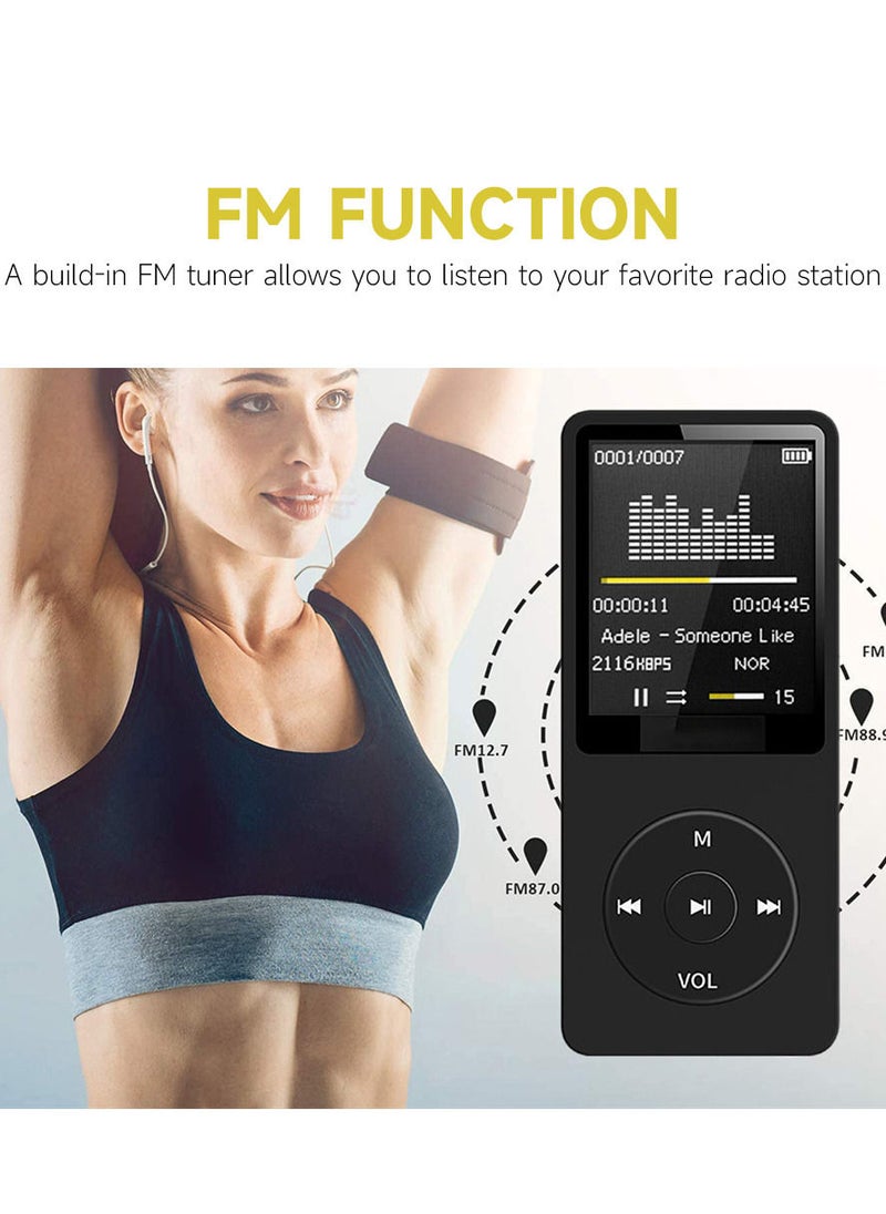 Generic - Portable MP3 Player 1.8 inch TFT Screen Built-in Microphone Lithium Battery Support TF Card with FM Radio Voice Record Black - Image 1