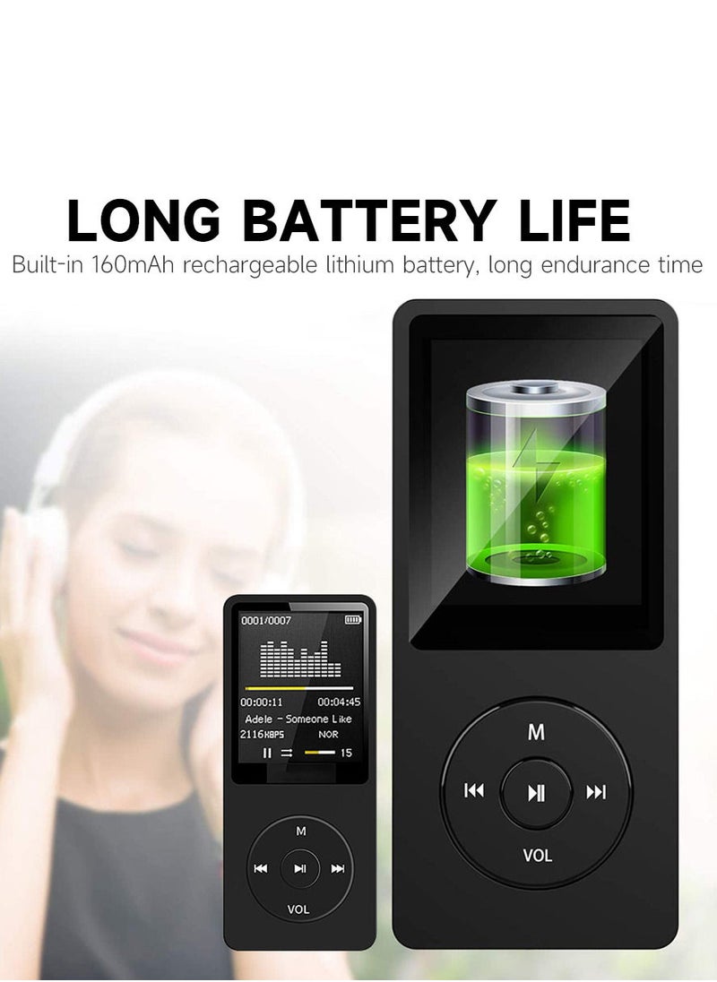 Generic - Portable MP3 Player 1.8 inch TFT Screen Built-in Microphone Lithium Battery Support TF Card with FM Radio Voice Record Black - Image 1