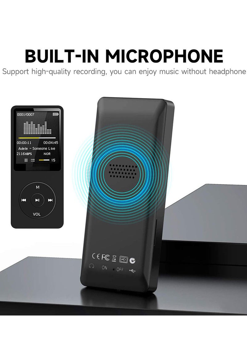 Generic - Portable MP3 Player 1.8 inch TFT Screen Built-in Microphone Lithium Battery Support TF Card with FM Radio Voice Record Black - Image 1