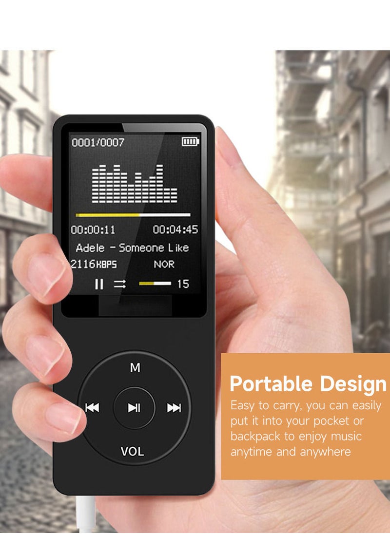 Generic - Portable MP3 Player 1.8 inch TFT Screen Built-in Microphone Lithium Battery Support TF Card with FM Radio Voice Record Black - Image 1