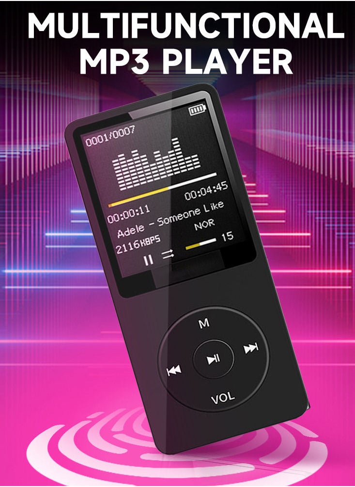 Generic - Portable MP3 Player 1.8 inch TFT Screen Built-in Microphone Lithium Battery Support TF Card with FM Radio Voice Record Black - Image 1