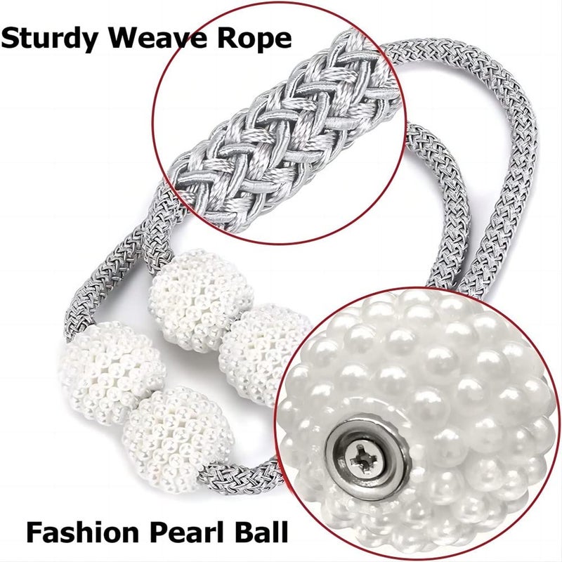 Fapiwen Magnetic Curtain Tiebacks 4pcs Convenient Drape Tie Backs Decorative Curtain Holdbacks Holder Curtain Tiebacks for Window Draperies Pearl Shape Gray 4 - Image 3