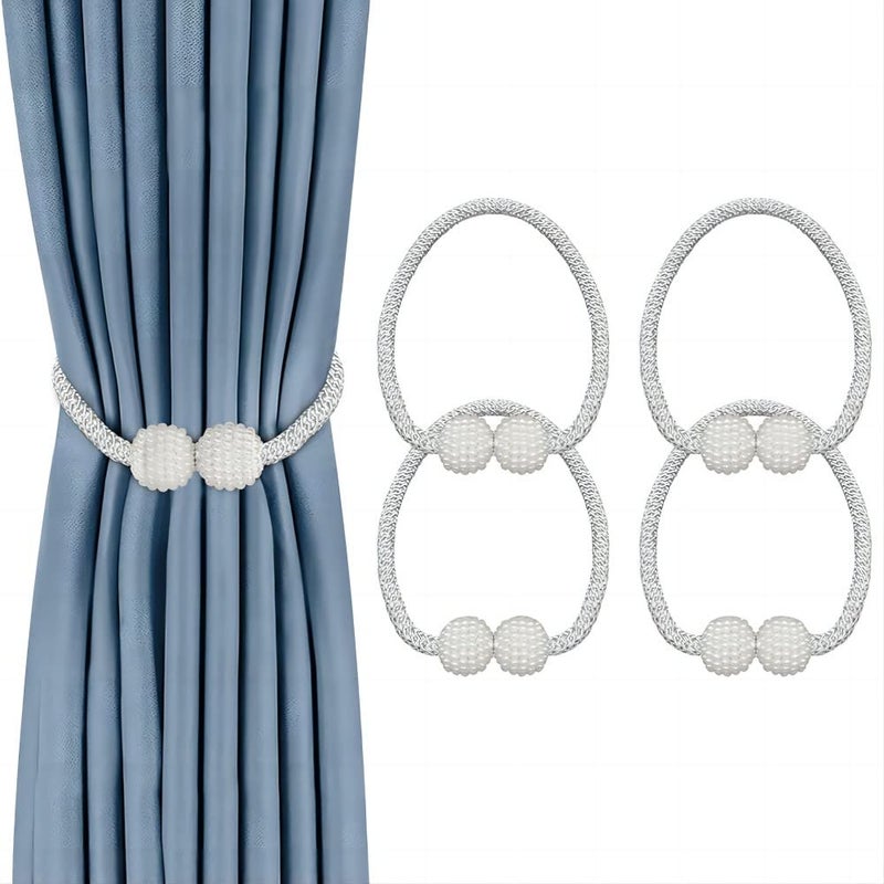 Fapiwen Magnetic Curtain Tiebacks 4pcs Convenient Drape Tie Backs Decorative Curtain Holdbacks Holder Curtain Tiebacks for Window Draperies Pearl Shape Gray 4 - Image 1
