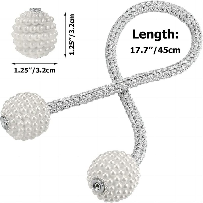 Fapiwen Magnetic Curtain Tiebacks 4pcs Convenient Drape Tie Backs Decorative Curtain Holdbacks Holder Curtain Tiebacks for Window Draperies Pearl Shape Gray 4 - Image 5