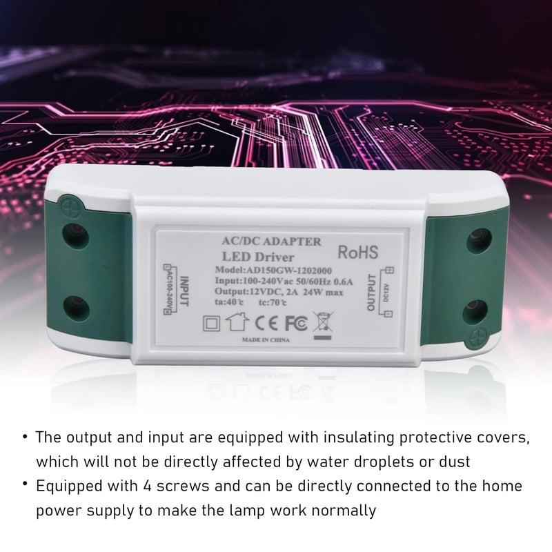 Marhynchus 24W LED Driver 12V 2A Power Supply with Over Current Short Circuit Over Heat Protection for LED Strip Lights Cabinet Lights Display - Image 2