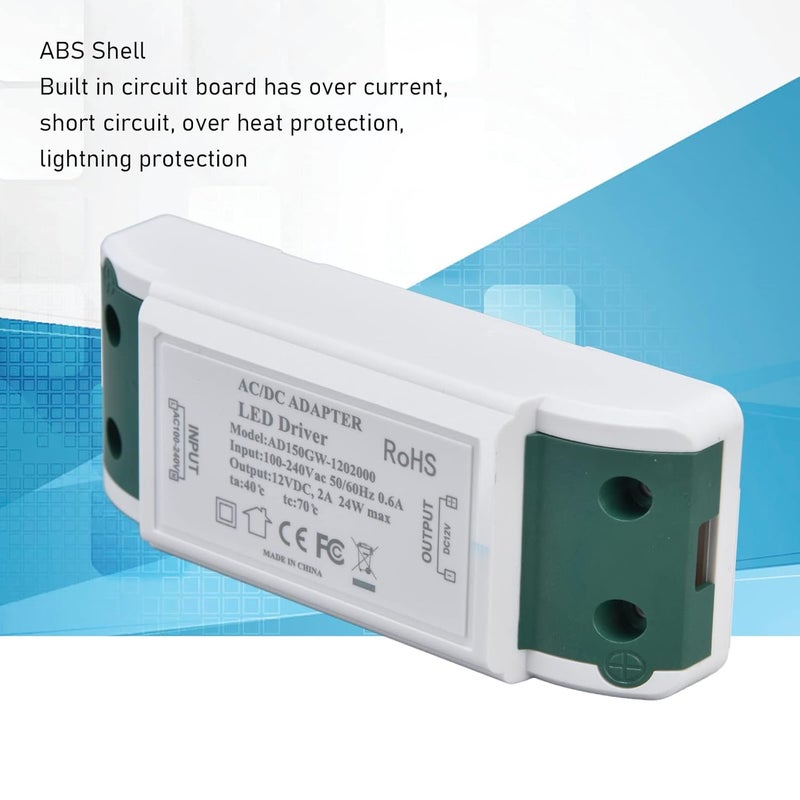 Marhynchus 24W LED Driver 12V 2A Power Supply with Over Current Short Circuit Over Heat Protection for LED Strip Lights Cabinet Lights Display - Image 4