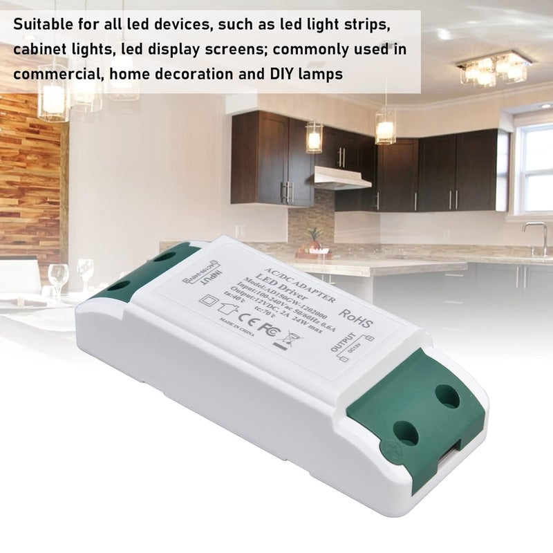 Marhynchus 24W LED Driver 12V 2A Power Supply with Over Current Short Circuit Over Heat Protection for LED Strip Lights Cabinet Lights Display - Image 3