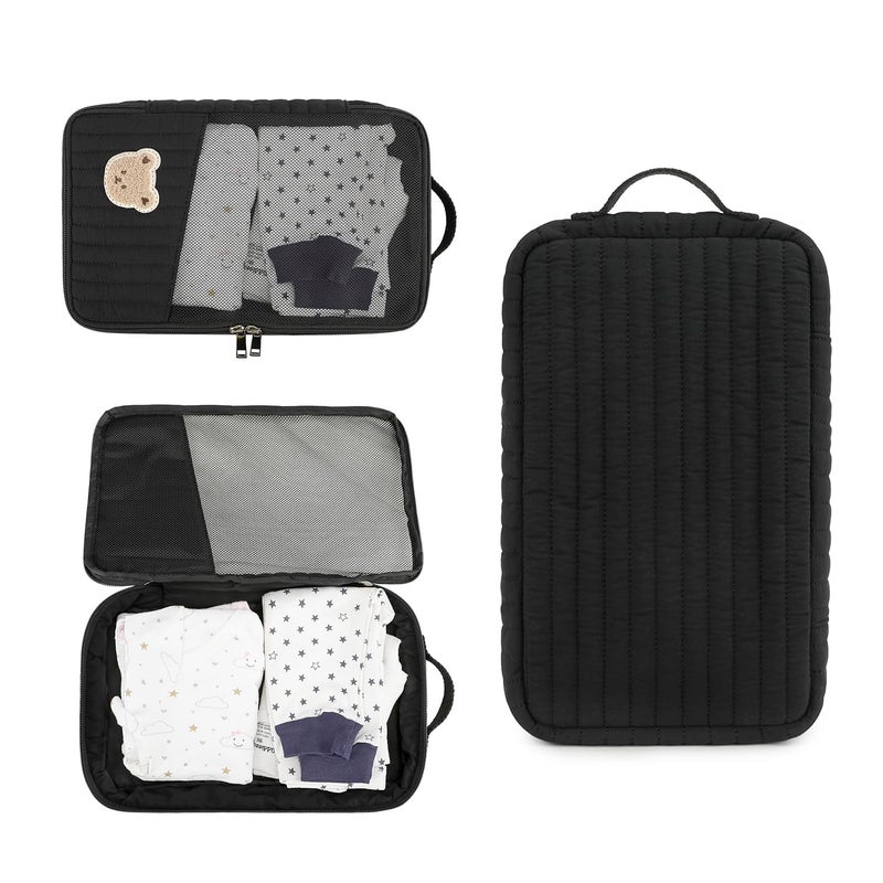 MOMIGO Baby Diaper Bag Organizer Pouches - 2 Pack Waterproof Pod Hanging Diaper Bag Cute Rabbit Bear Mesh Bag Reusable, Washable or Baby Cloth Diapers (Black) - Image 5