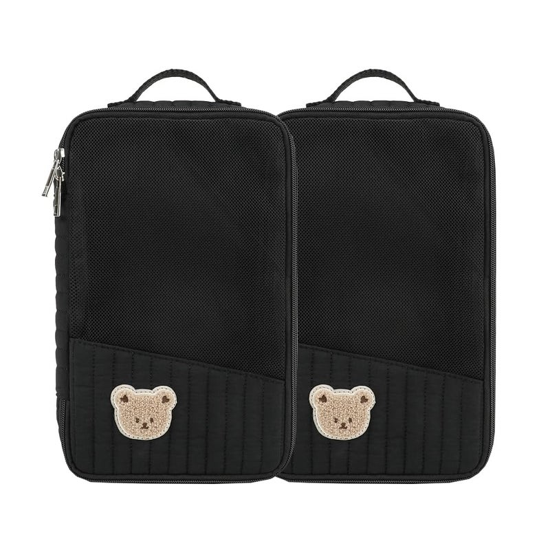 MOMIGO Baby Diaper Bag Organizer Pouches - 2 Pack Waterproof Pod Hanging Diaper Bag Cute Rabbit Bear Mesh Bag Reusable, Washable or Baby Cloth Diapers (Black) - Image 1