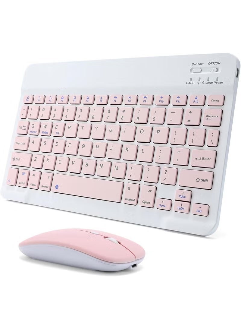 Universal Wireless Keyboard and Mouse Combo for Mobile Phones and Tablets with 3 Bluetooth Systems - English Pink - Image 1