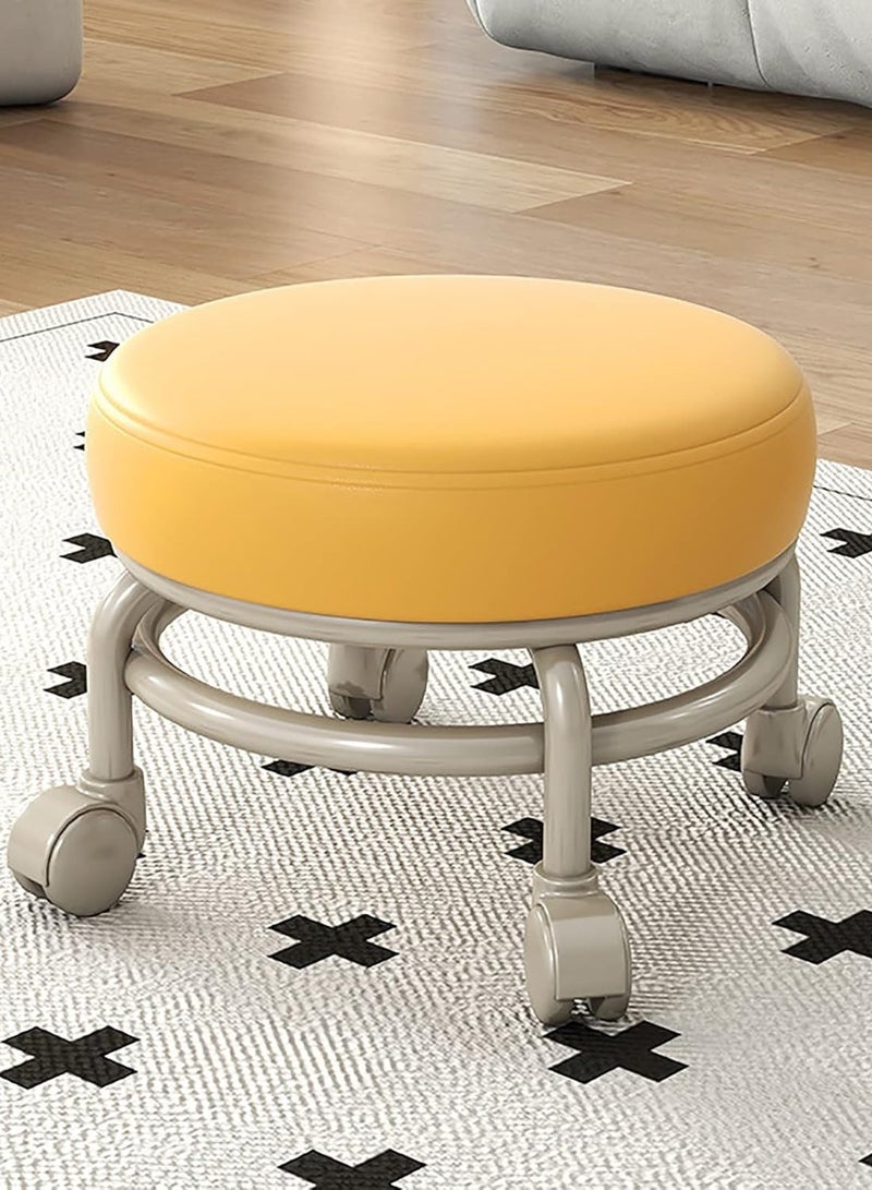 DubaiGallery Flexible Small Bar Stool with Wheels, Faux Leather Upholstery, No Wood, Multi-Use For Home Storage In Entryway, Doorway, Bathroom, Bedroom - Dual Load Capacity, 360-Degree Swivel Casters - Image 1