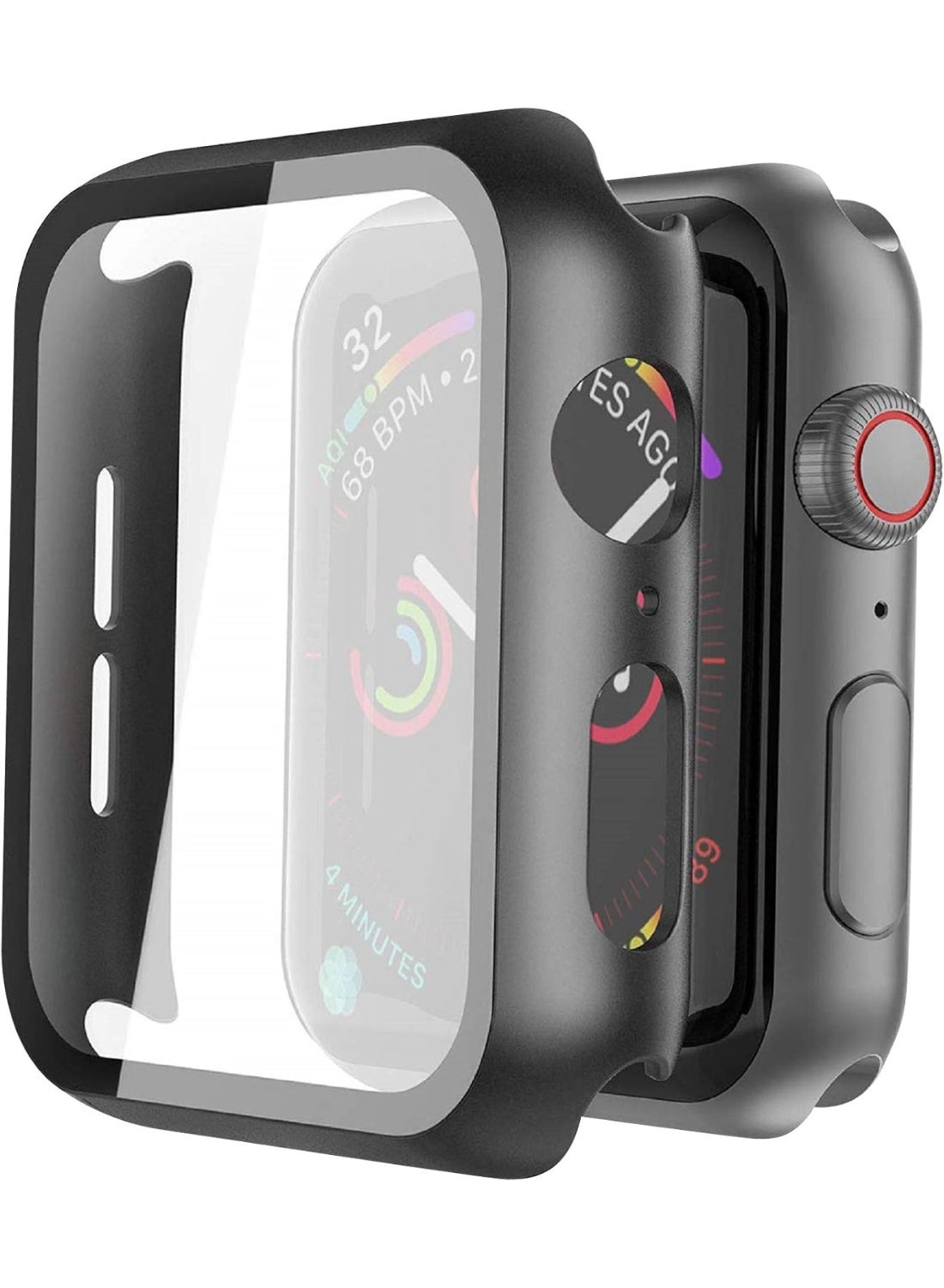 AMROAH Glass Case for Apple Watch Tempered Glass Case Compatible for Apple Watch SE 44mm, Hard PC Screen Protector Overall Protection Ultra-Thin Lightweight Scratch-Resistant Cover for iWatch