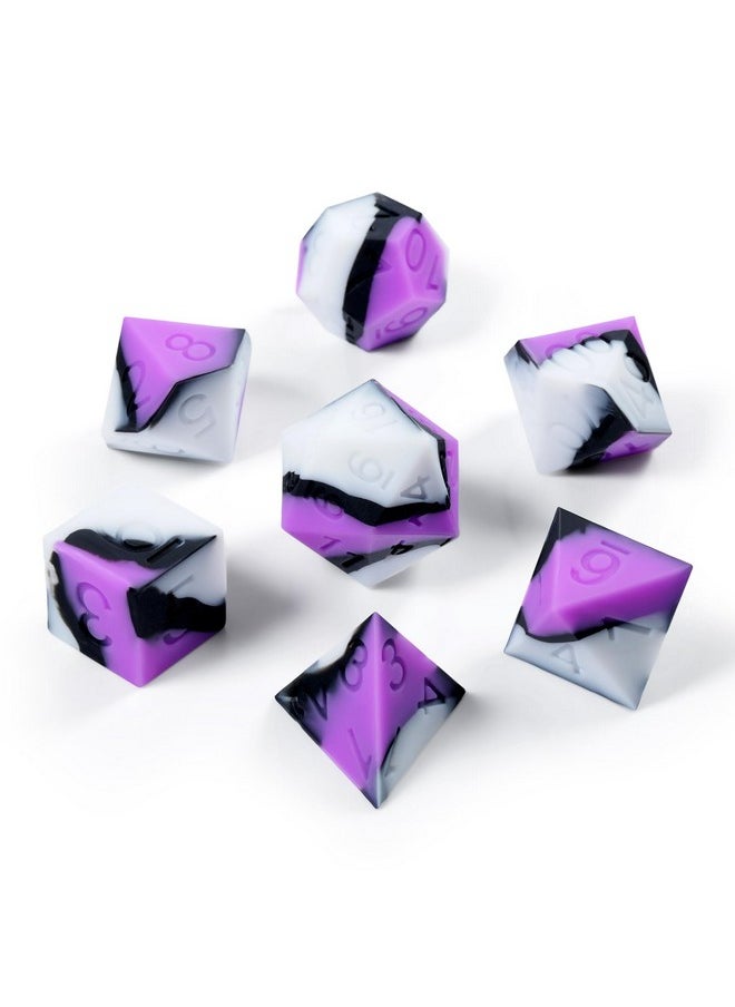 DNDND Silicone Dnd Dice Set, 7Pcs Silicone Rubber D&D Die With Clear Plastic Display Case For Dungeons And Dragons Role Playing Games And Tabletop Games（Purple Black White  - Image 3