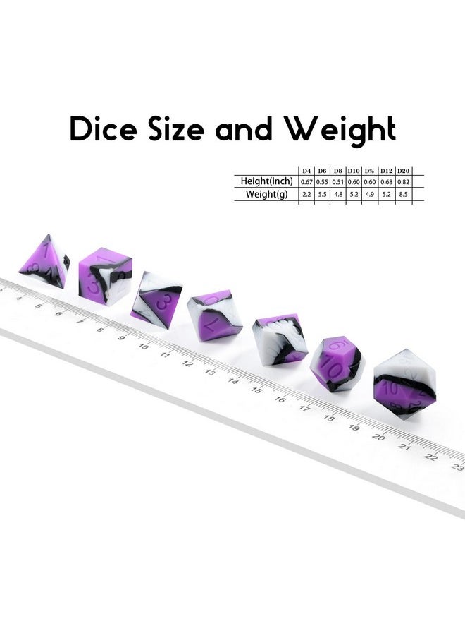 DNDND Silicone Dnd Dice Set, 7Pcs Silicone Rubber D&D Die With Clear Plastic Display Case For Dungeons And Dragons Role Playing Games And Tabletop Games（Purple Black White  - Image 5
