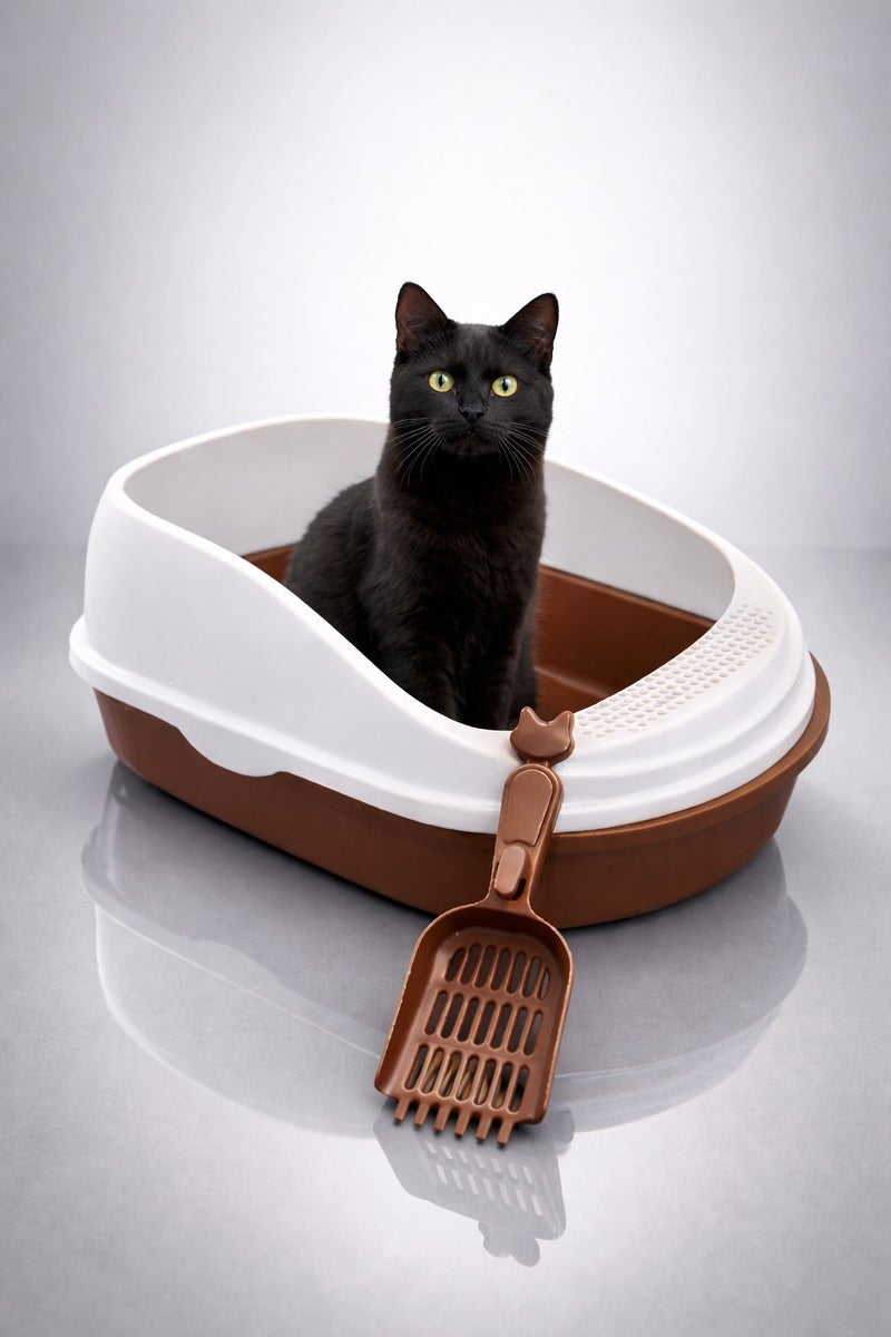vsell24 Brown Cat Litter Box with Scoop – Deep, Easy-Clean Tray– 56×39×26cm - Image 3