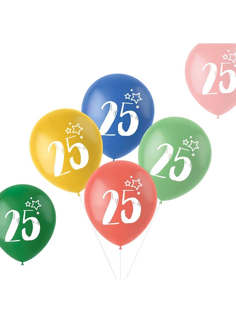 فولات بالونات لاتكس متعددة الألوان بمناسبة عيد ميلاد 25 عامًا، عبوة من 6 قطع، مقاس 33 سم