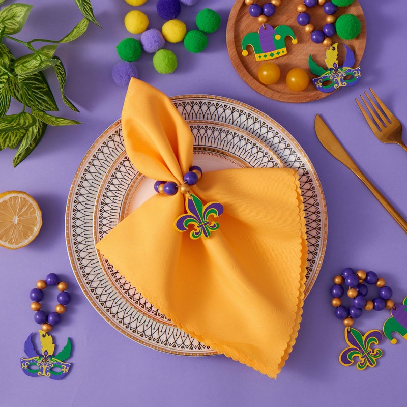 APTWOW Mardi Gras Fleur De Lis Napkin Rings Set of 12, Wood Card Mask Napkin Rings for Table Decor, Clown Hat Napkin Holder for Mardi Gras Table Decorations, Spring Banquet, Wedding - Image 5