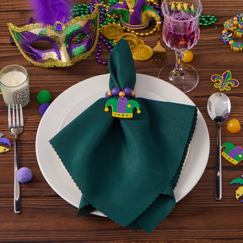 APTWOW Mardi Gras Fleur De Lis Napkin Rings Set of 12, Wood Card Mask Napkin Rings for Table Decor, Clown Hat Napkin Holder for Mardi Gras Table Decorations, Spring Banquet, Wedding - Image 4