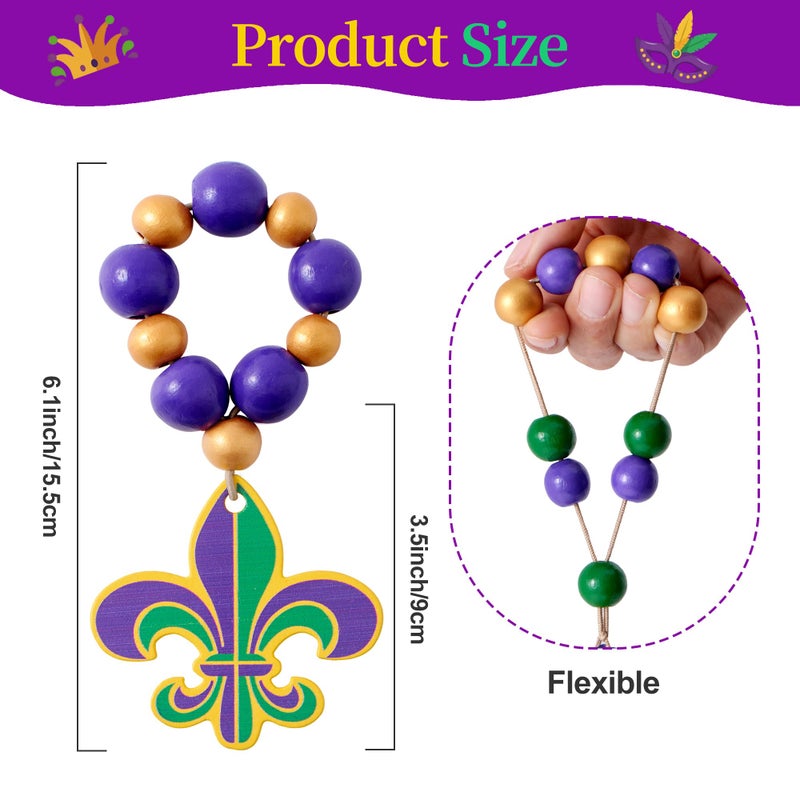 APTWOW Mardi Gras Fleur De Lis Napkin Rings Set of 12, Wood Card Mask Napkin Rings for Table Decor, Clown Hat Napkin Holder for Mardi Gras Table Decorations, Spring Banquet, Wedding - Image 2