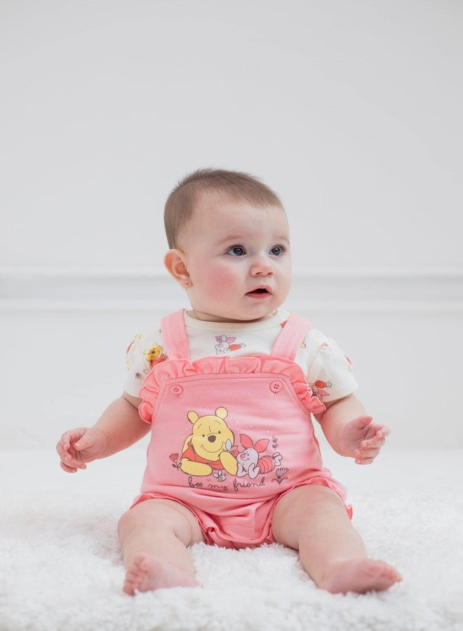 Disney Piglet Winnie the Pooh Newborn Baby Girls French Terry Short Overalls and T-Shirt Pink/White 0-3 Months - Image 4