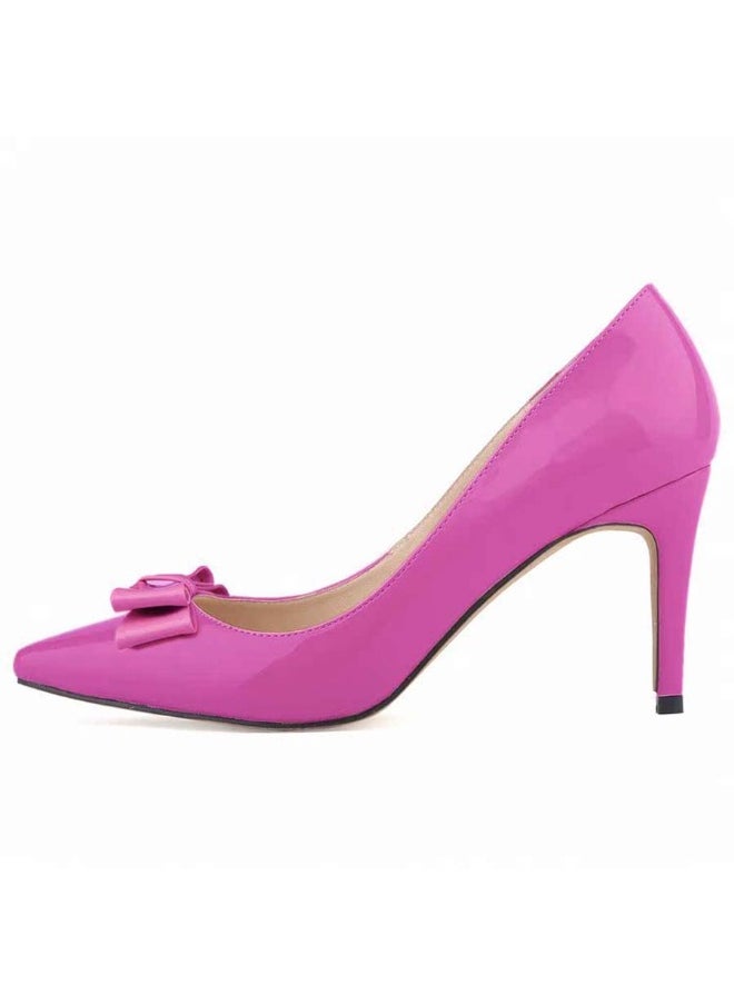 Loquat Pointed Toe Candy Color Low-Cut Low-Vamp Mid Heel Bridesmaid Wedding Shoes 8cm Purple  - Image 2