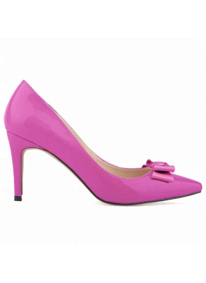 Loquat Pointed Toe Candy Color Low-Cut Low-Vamp Mid Heel Bridesmaid Wedding Shoes 8cm Purple  - Image 1