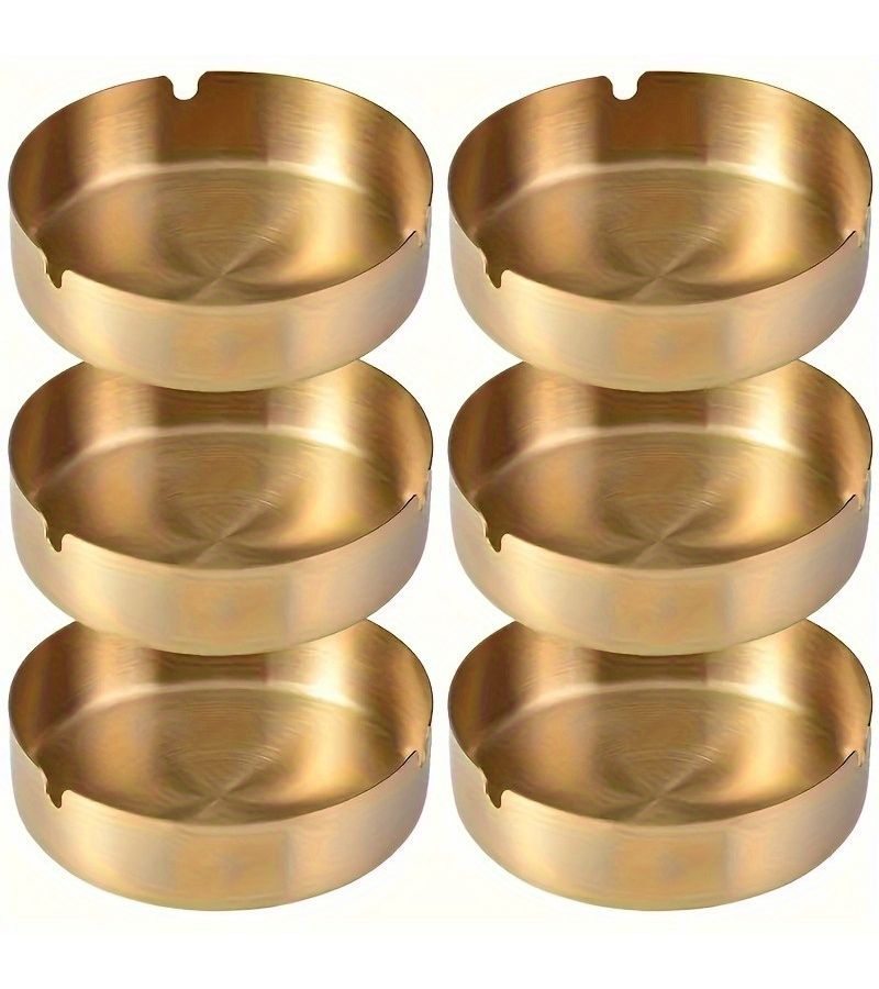 2pcs Golden Round Stainless Steel Windproof Ashtray Durable Drop Proof Easy Clean for Home Hotel - Image 1