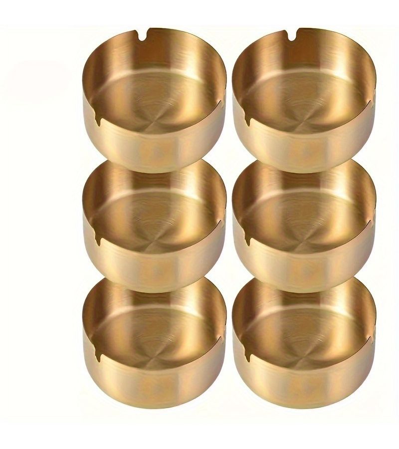 2pcs Golden Round Stainless Steel Windproof Ashtray Durable Drop Proof Easy Clean for Home Hotel - Image 2