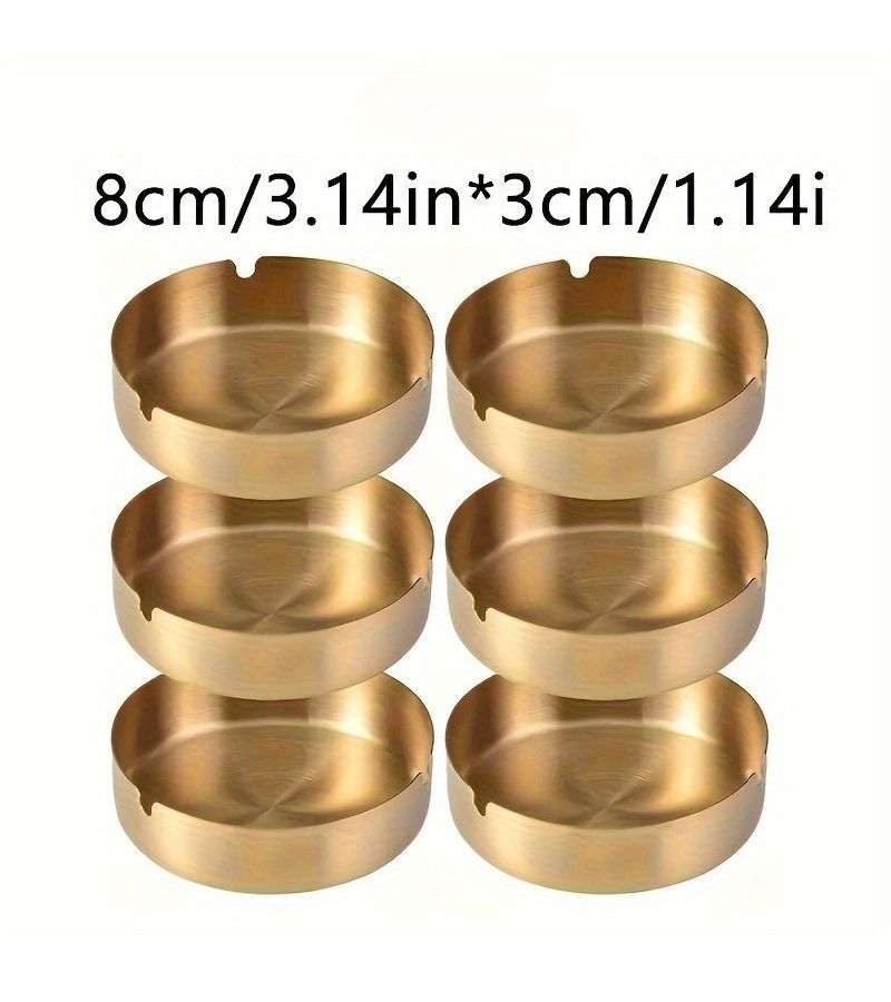2pcs Golden Round Stainless Steel Windproof Ashtray Durable Drop Proof Easy Clean for Home Hotel - Image 4