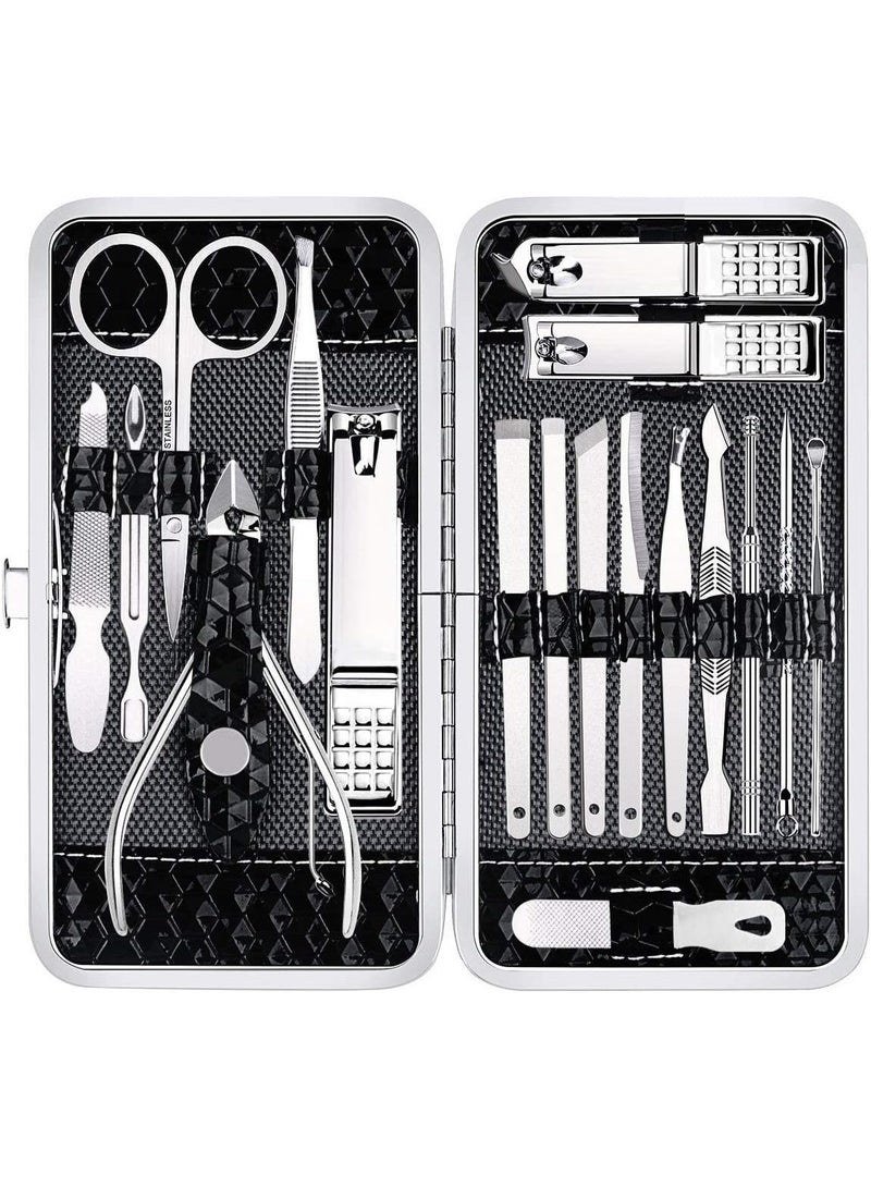 Nail Clippers Set Fingernail and Toenail Clipper Cutters, Manicure Pedicure Kit 18 Pieces Stainless Steel Professional Grooming Kits, Nail Care Tools with Luxurious Travel Case - Image 1