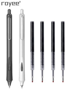 Royee 2 Piece 0.5mm Retractable Straight Liquid Neutral Gel Pens Black Ink with 4 Refills  - Image 1