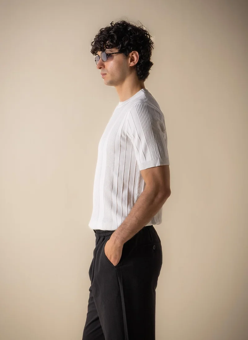 Shapes White VERTICAL TEXTURED T-SHIRT for Men | Best Price UAE