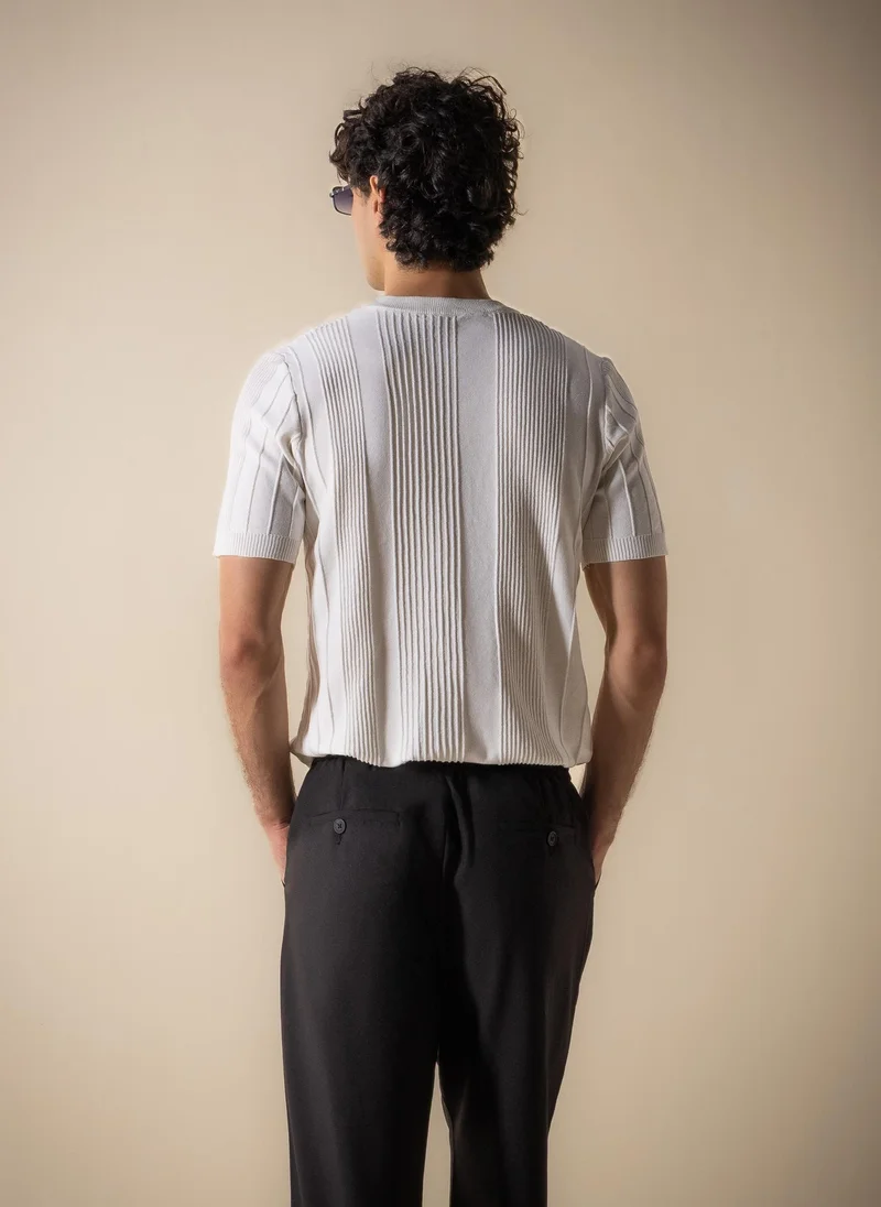 Shapes White VERTICAL TEXTURED T-SHIRT for Men | Best Price UAE