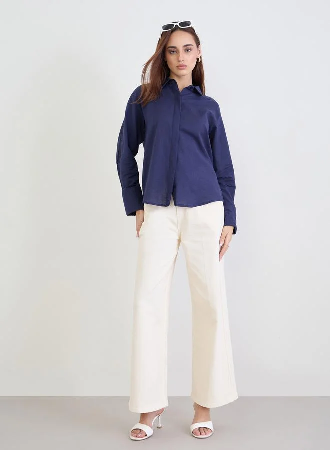 Styli Styli Lace Cutwork Detail Cotton Linen Shirt