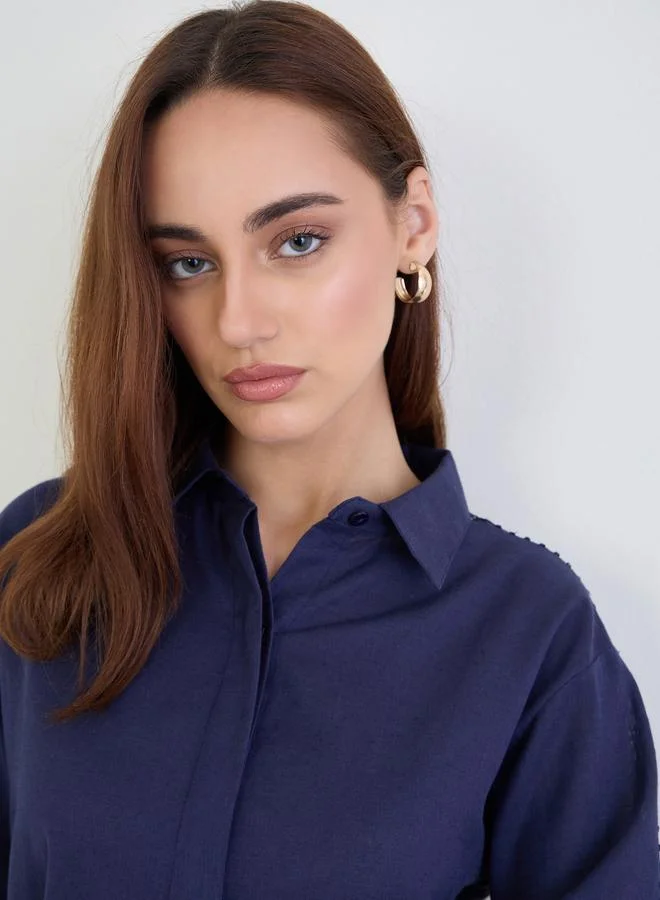 Styli Styli Lace Cutwork Detail Cotton Linen Shirt