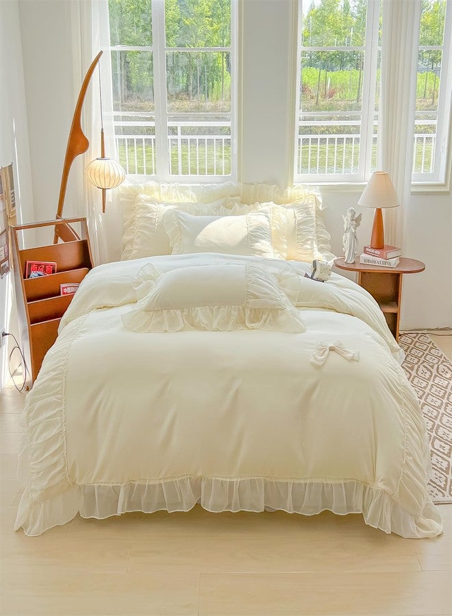 MOOWOO Chic Lace Bedding with Lovely Bow-Romantic Ruffle Duvet Cover Set, 2 Piece Comforter Duvet Cover with Zipper Closure, French Princess Style,Coquette Room Decor-Yellow,Twin Size - Image 1