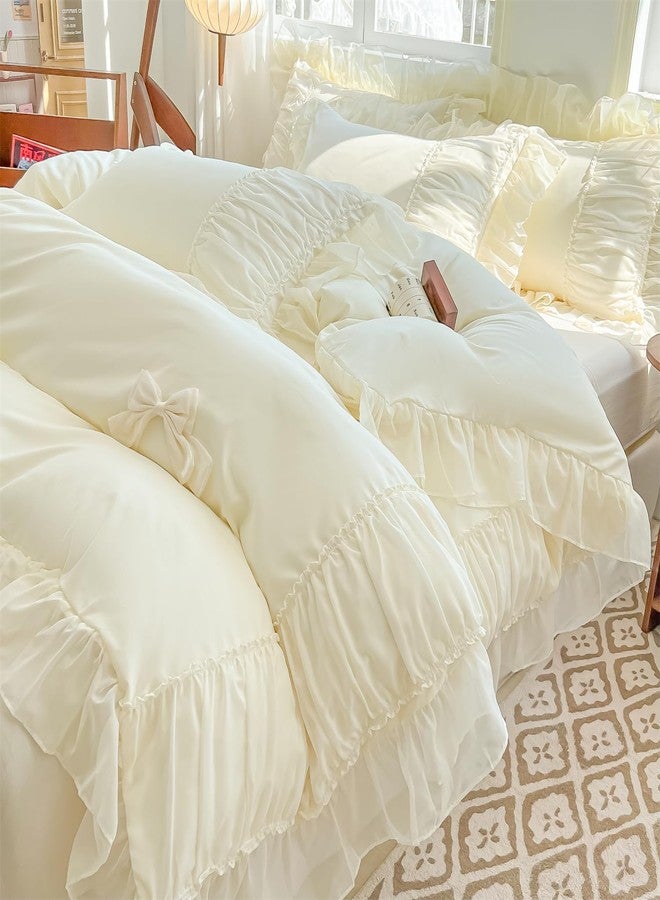 MOOWOO Chic Lace Bedding with Lovely Bow-Romantic Ruffle Duvet Cover Set, 2 Piece Comforter Duvet Cover with Zipper Closure, French Princess Style,Coquette Room Decor-Yellow,Twin Size - Image 3