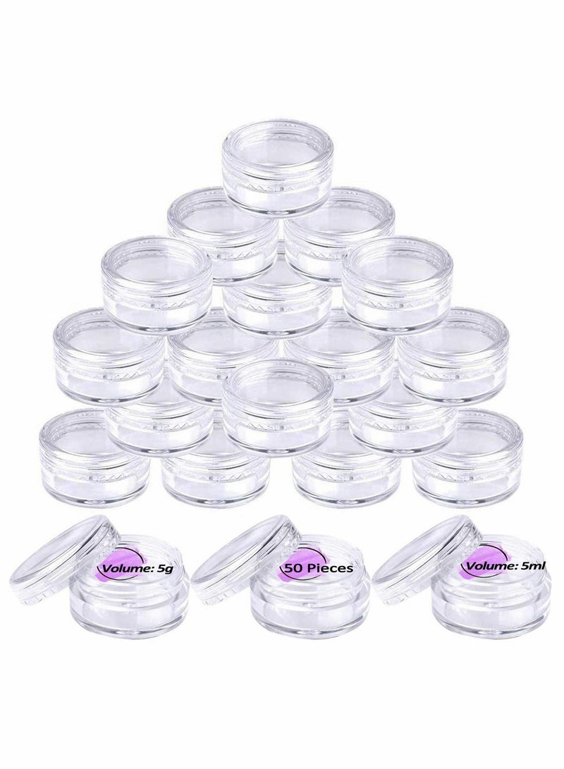 KASTWAVE 50 Pieces Small Clear Round Travel Sample Jar Pots 5g 5ml Small Sample Containers Plastic Jars for Women Creams Make-up Sample Containers - Image 1