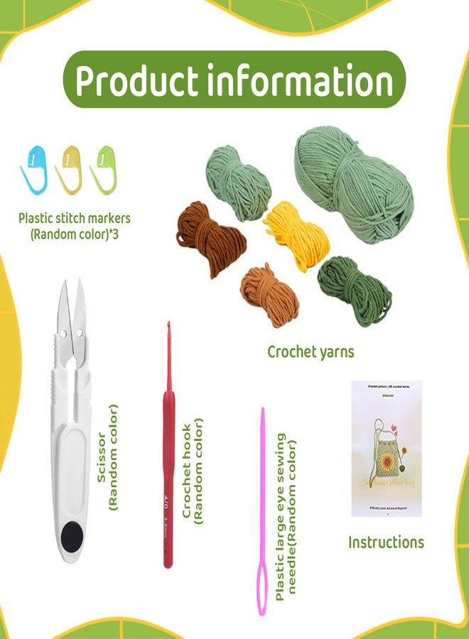 PATPAT Diy Crochet Phone Bag Material Kit Beginners Sun Flower Crochet Phone Sling Bag Material Kit With Yarn, Crochet Hooks, Tools & Accessories, Tutorial Video, Diy Gift, Light Green - Image 2