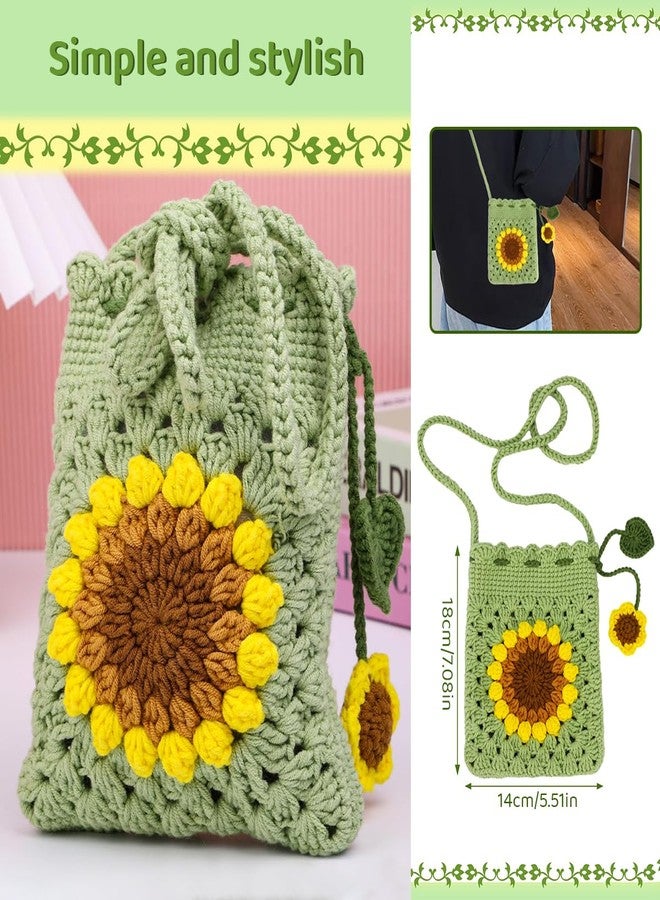 PATPAT Diy Crochet Phone Bag Material Kit Beginners Sun Flower Crochet Phone Sling Bag Material Kit With Yarn, Crochet Hooks, Tools & Accessories, Tutorial Video, Diy Gift, Light Green - Image 5