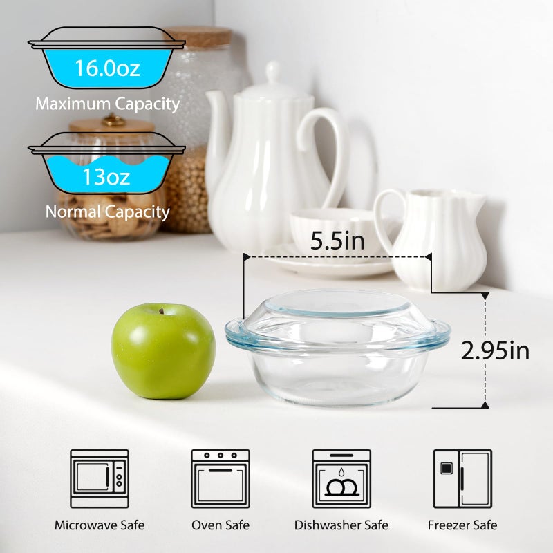 NUTRIUPS 13OZ Mini Glass Casserole Dish With Lid, 5.5in Oven Safe Bakeware with Handles, Microwave Oven Safe Glass Bowl with Lid - Image 2