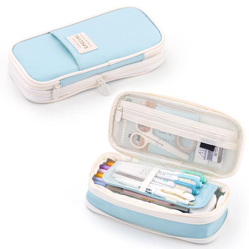 Macaron Color Canvas Pencil Case, Large Capacity, Retractable, Korean Style - Image 1