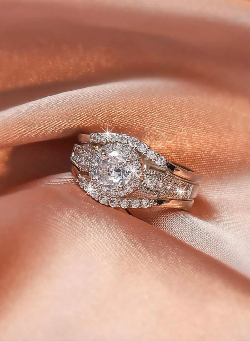 نون-شى خاتم نسائي أنيق وعالي الجودة مطلي باللون الفضي ومرصع بالزركون مقاس 6 - Image 2