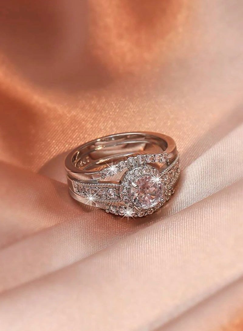 نون-شى خاتم نسائي أنيق وعالي الجودة مطلي باللون الفضي ومرصع بالزركون مقاس 6 - Image 3