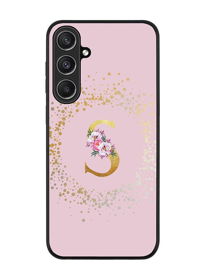 Stylizedd Rugged Black Edge case for Samsung Galaxy S23 FE, Slim fit Thin Phone Case Cover- Custom Monogram Initial Letter Floral Pattern Alphabet - S (Pink) - Image 1
